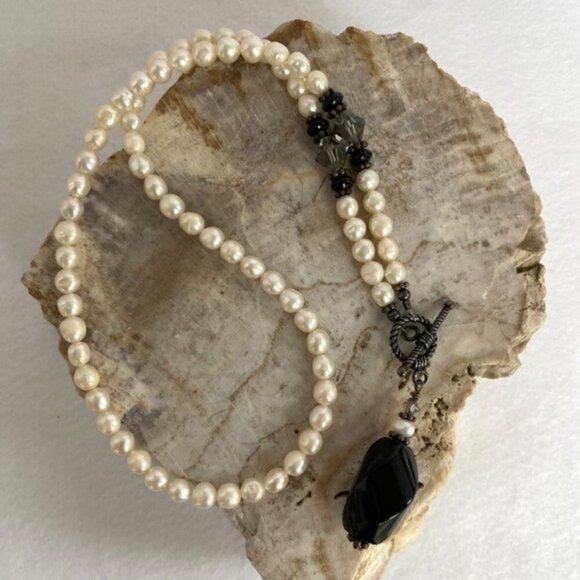 Pearl 18" Sterling Silver Front Rope Toggle Necklace Black Nephrite Jade Pendant - Picture 3 of 16